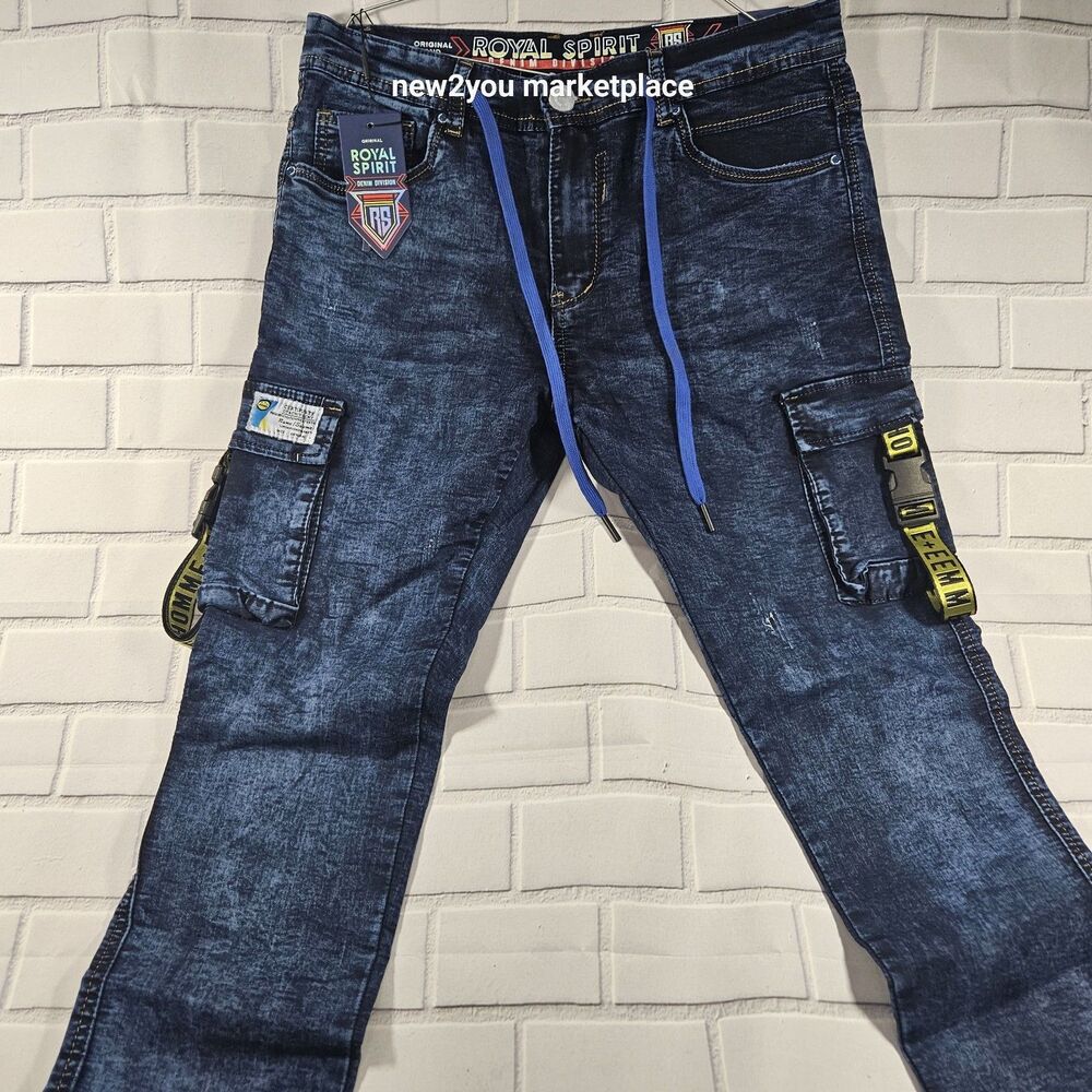 Men's Royal Spirit Denim Blue Jeans Size 34 shoestring waistband New